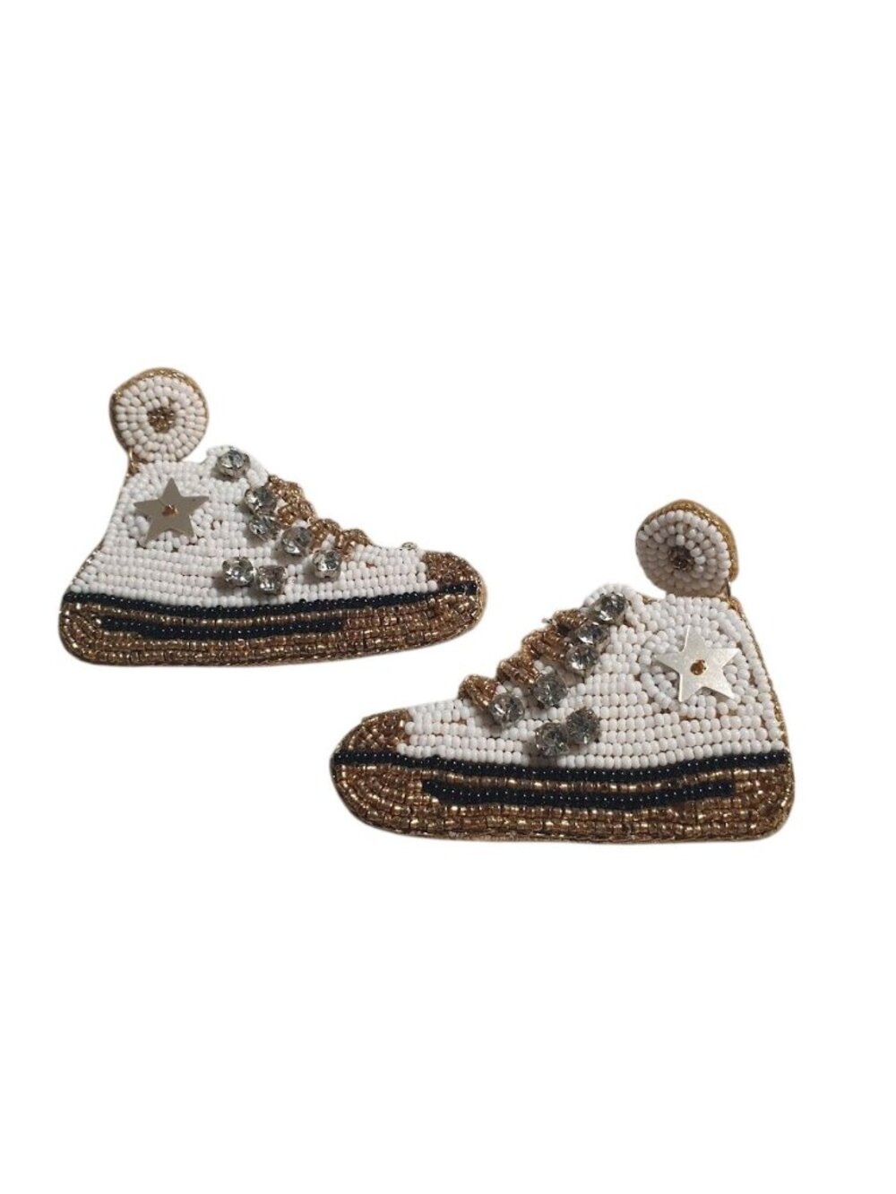 Beaded Sneaker Earring Handcrafted White Gold Stars Crystal Accents Jewelry Gift